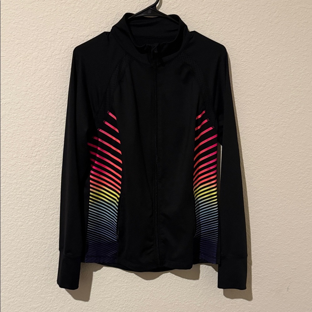 Women's Black Multicolor Zip-Up Hoodie
